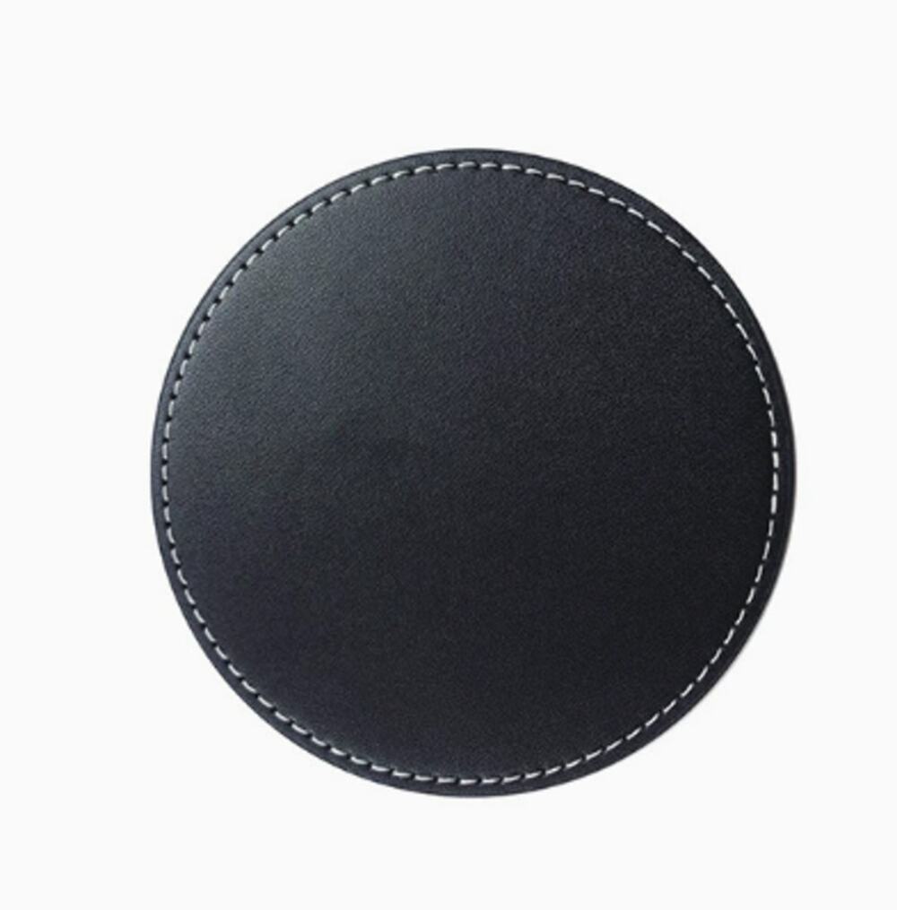 Solid Black Double Sided PU Leather Coasters for Coffee Mugs & Wine Glasses